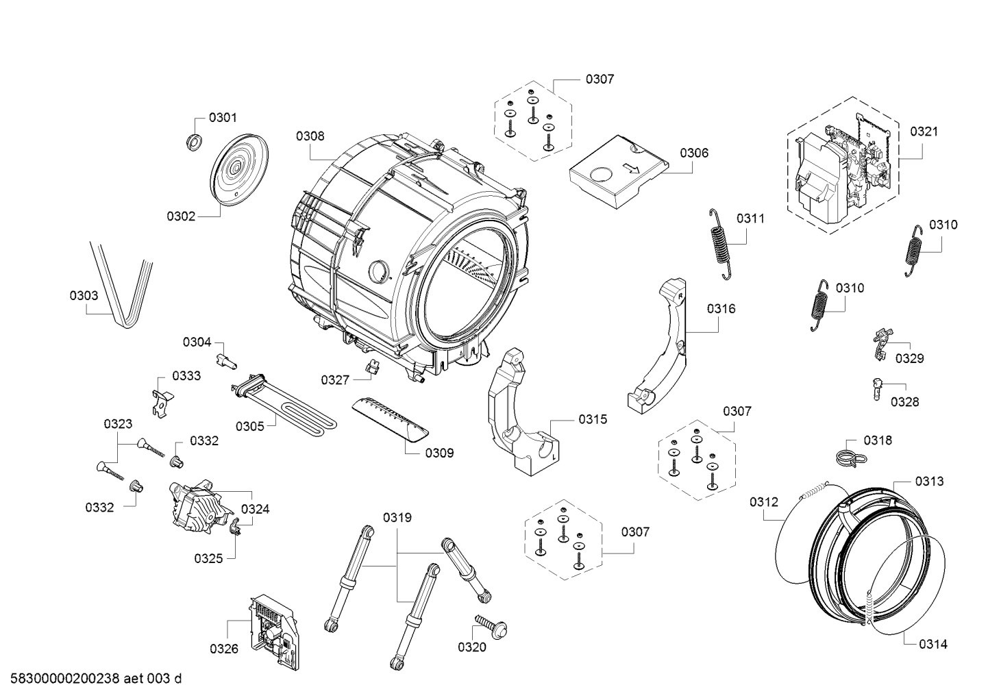 Genuine oscillating system complete for BOSCH Washing machine. Suits WAW28590 Spare Part No 23000