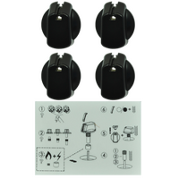 Genuine Knob Set Of 4- Universal Kit Black, 35mm Skirt For Chef Spare Part No: UK-35B4