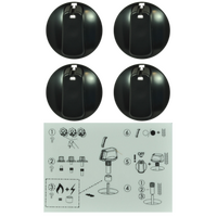 Genuine Knob Set Of 4- Universal Kit Black, 55mm Skirt For Chef Spare Part No: UK-55B4