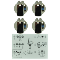 Genuine Knob Set Of 4- Universal Kit Chrome, 40mm Skirt For Chef Spare Part No: UK-40C4