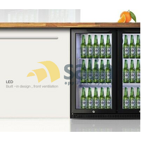 Commercial Under Bench Quiet Running Black Glass Double Door Bar Fridge