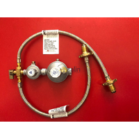 LPG REGULATOR KIT TWIN STAGE 250MJ SUIT CARAVAN AND HOME USE (W/FLEX HANDWHEEL)