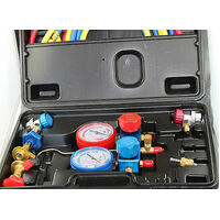 R134A AIR CONDITIONING REFRIGERATION MANIFOLD GAUGE WITH 60" HOSES CAR ADAPTER