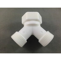 GENERIC PLASTIC Y PIECE TAP CONNECTOR  WASHING MACHINE USE  ONE IN  2 OUTLETS