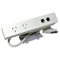 Qiksilva 45 - 2 x GPO / 2 x Clipsal/ Krone fascias with 0.8M lead with desktop clamp bracket | To Provide Power and Data Connections   