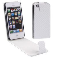 CARBON FIBRE TEXTURE VERTICAL FLIP LEATHER CASE FOR iPHONE 5 / 5S / SE 