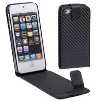 CARBON FIBRE TEXTURE VERTICAL FLIP LEATHER CASE FOR iPHONE 5 / 5S / SE 