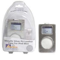 PU leather case with clear clip Silver - Suit iPod mini 