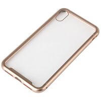 MAGNETIC HOLD METAL FRAME BUMPER CASE WITH TEMPERED GLASS BACK COVER FOR IPHONE XS MAX 