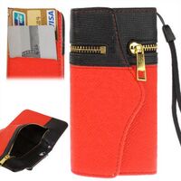 LEATHER CASE FOR APPLE iPHONE 5 / 5S / SE WITH CARD HOLDER AND ZIPPER 