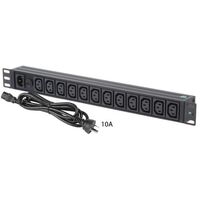 HORIZONTAL 12x IEC C13 OUTLETS PDU WITH DETACHABLE CABLE 